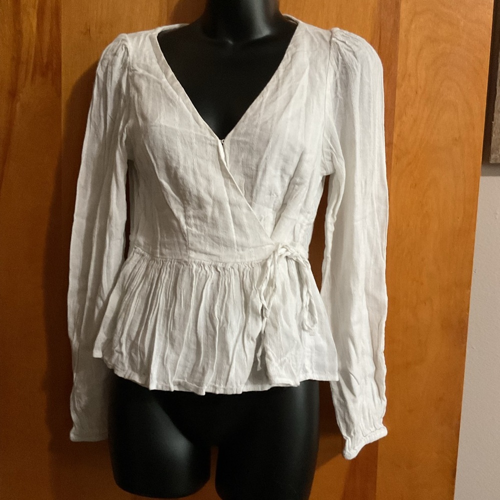 American Eagle Women's White Wrap Peplum Blouse